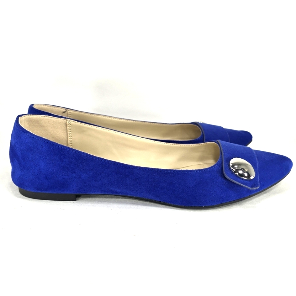 Royal Blue Suede Women's Pointed-Toe Flats with Accent